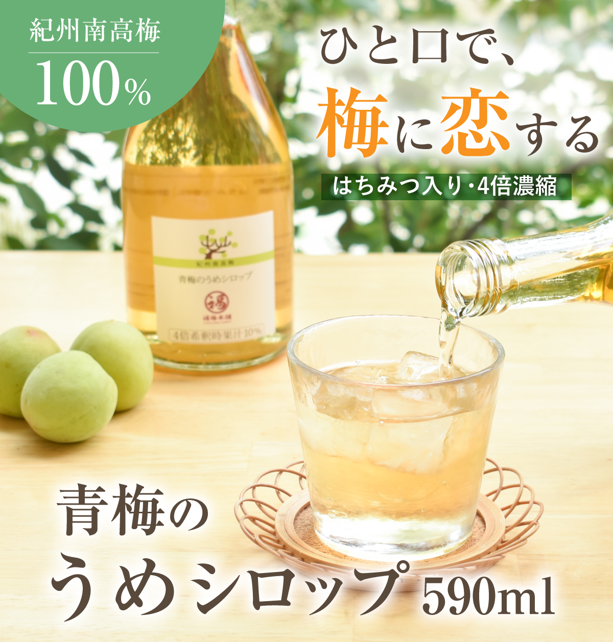 完熟梅を青梅のうめシロップ｜4倍濃縮　はちみつ入り