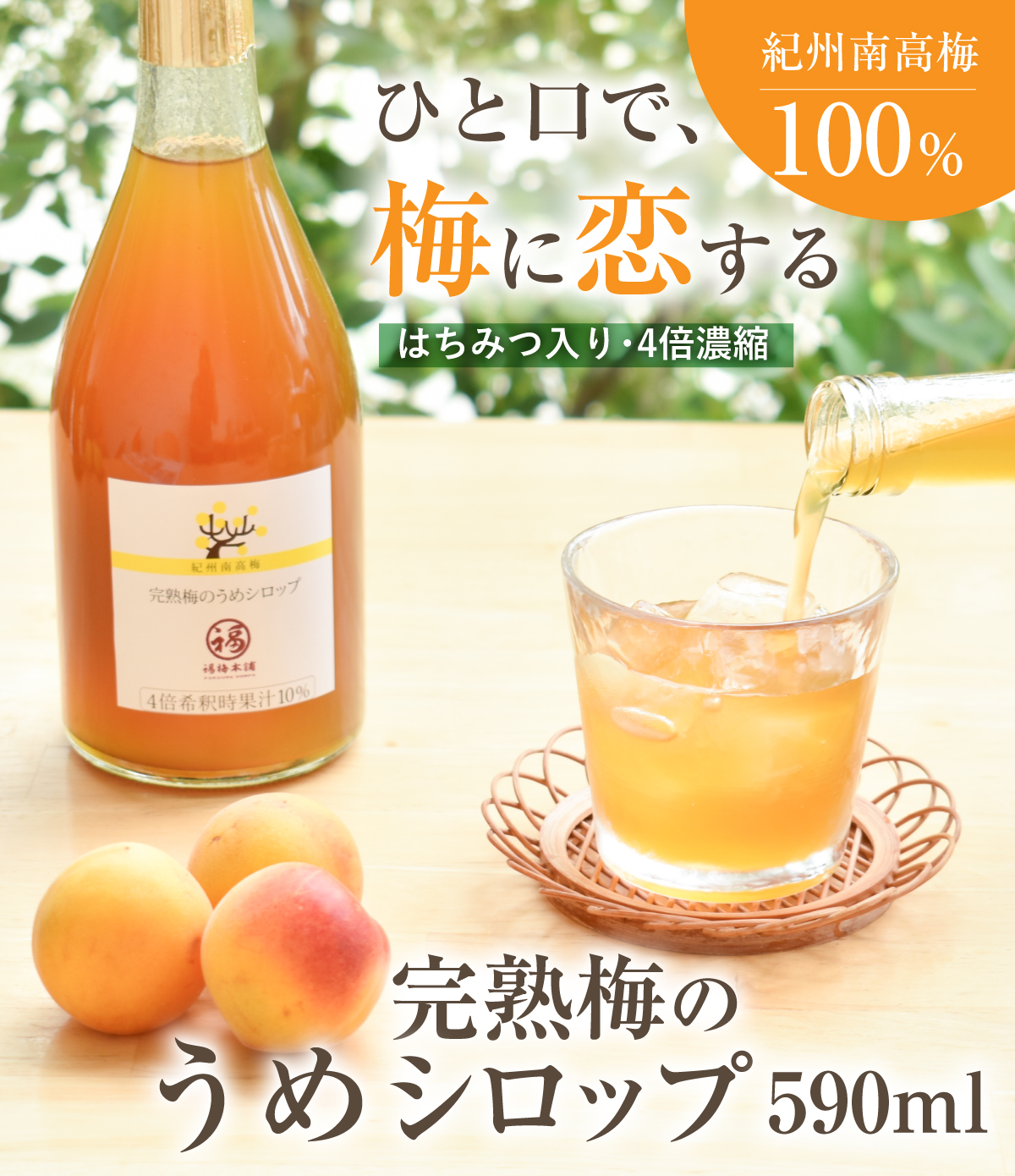 紀州産南高梅使用 完熟梅のシロップ590ml 南高梅にハチミツと砂糖を