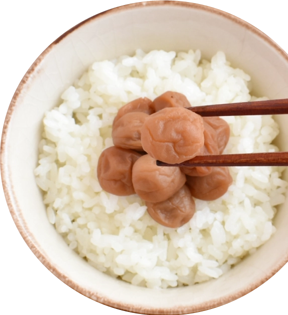 ご飯にまろやか小梅を乗せた写真