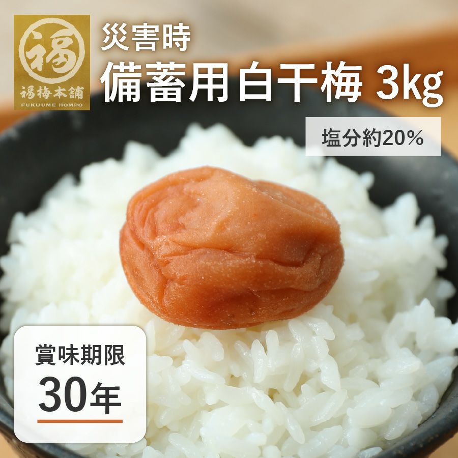 梅干し 無添加 【送料無料】災害時備蓄用 白干梅 750g×4パック（3kg）